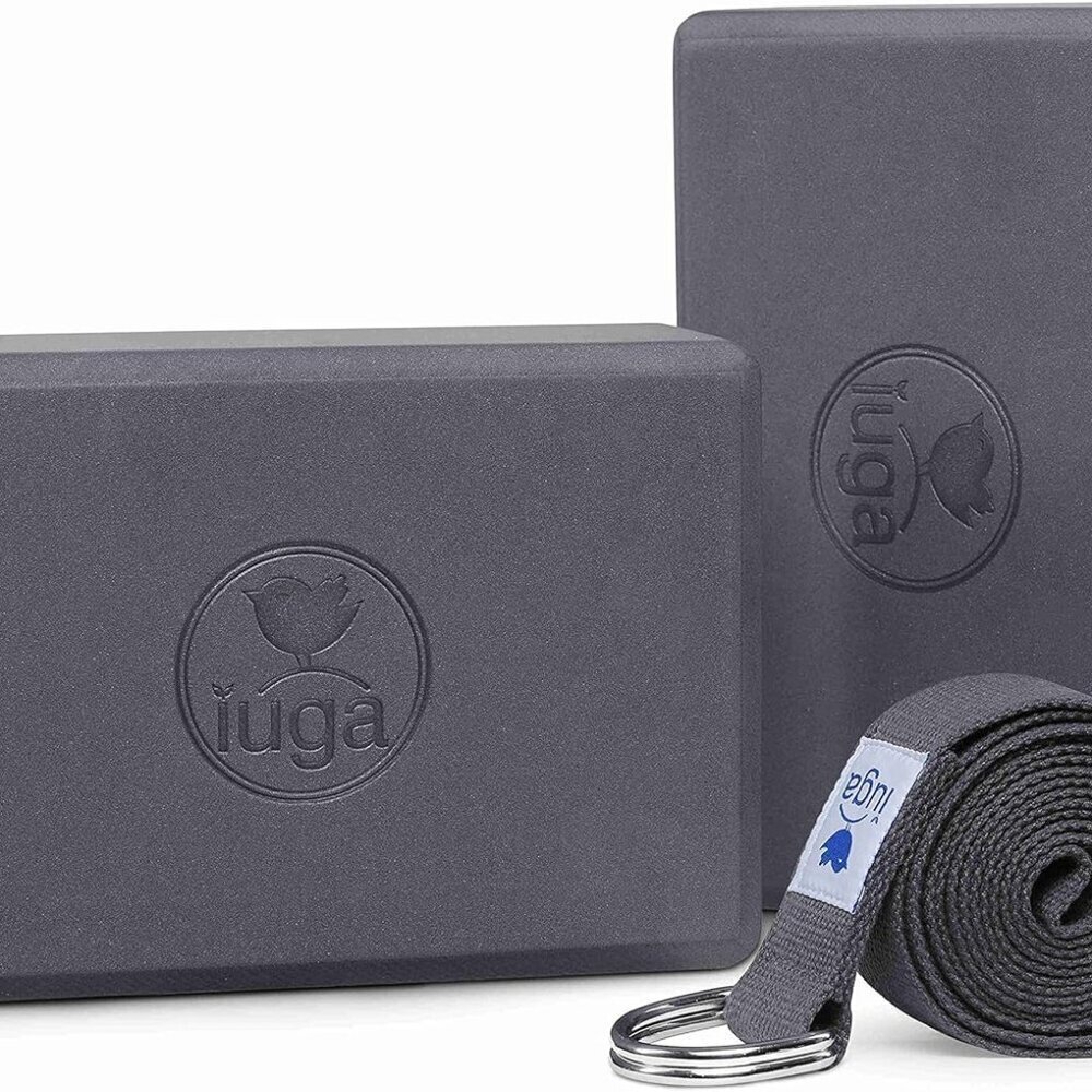 Yoga Block 2 Pack with Strap Non-Slip High Density